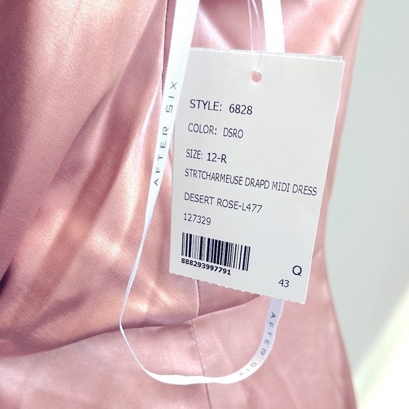 NWT After Six Bow Front Faux Wrap Tulip Skirt Satin Gown in Desert Rose Size 12 - Picture 12 of 16